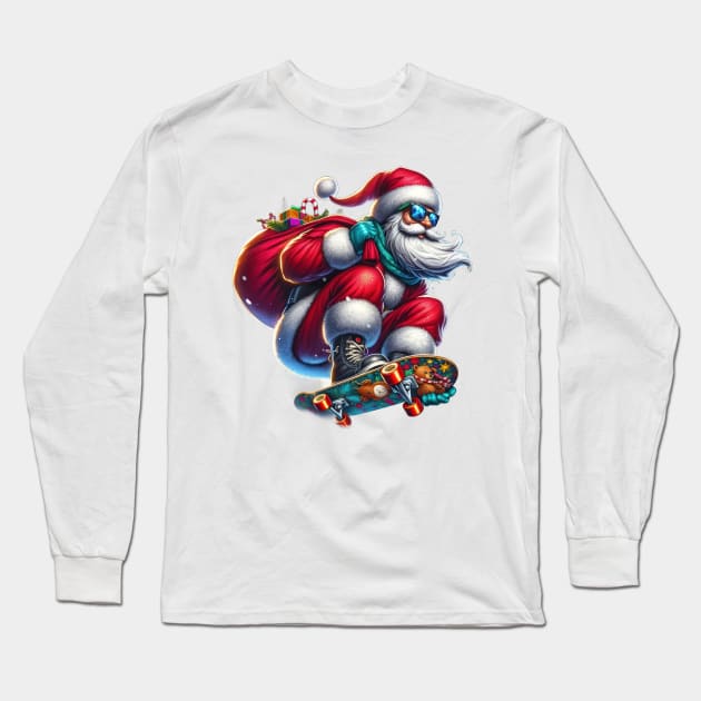 Skateboarder Santa Long Sleeve T-Shirt by TooplesArt